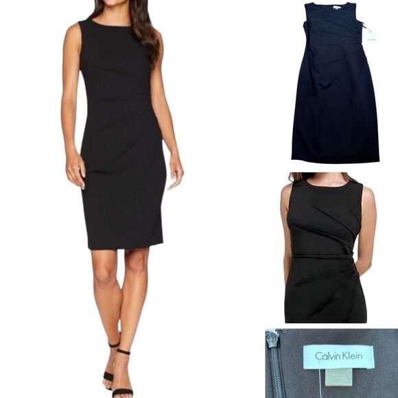 Calvin Klein Sleeveless Starburst Sheath Dress Black Sz.2  NWT - Picture 1 of 7